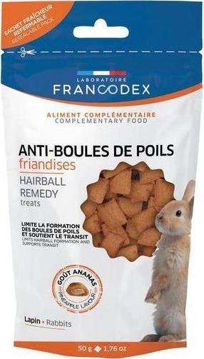 Skanėstas graužikams Francodex Hairball Remedy, triušiams, 0.05 kg