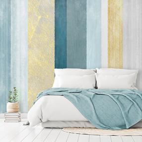 Fototapetas Artgeist Striped Pattern - Abstract Background In Stripes In Blue Tones With Gold Pattern, 280 cm x 400 cm