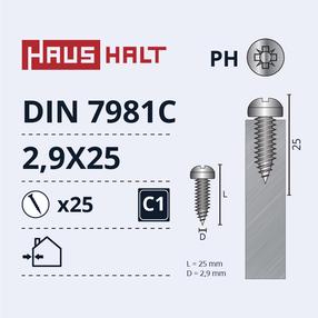 Саморез Haushalt DIN7981C, 2.9 мм x 25 мм, 25 шт.