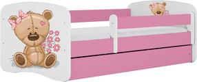Bērnu gulta Kocot Kids Babydreams Teddybear Flowers, balta krās./rozā krās., 70 x 140 cm, bez veļas kastes, ar matraci