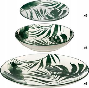 Pietų servizas Secret de Gourmet Palme, stiklas, balta sp./žalia sp., 18 vnt.