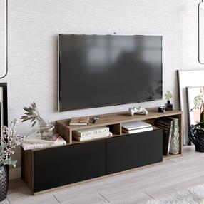 TV staliukas Kalune Design Nexera, juoda sp./riešuto sp./tamsiai pilka sp., 149.8 cm x 35.3 cm x 42.9 cm