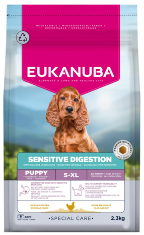 Sausas šunų maistas Eukanuba Puppy Sensitive Digestion, vištiena/kalakutiena, 2.3 kg