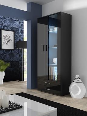 Vitrina Cama Meble Soho S6 2D2S SOHOWITS6 CZ/CZ, juoda sp., 80 cm x 41 cm x 192 cm