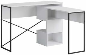 Rašomasis stalas su lentyna Kalune Design Badau 855DTE3864, 102.5 cm x 110 cm, 77 cm, balta sp./juoda sp.