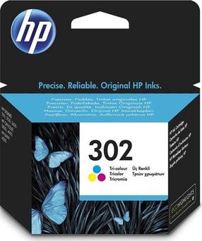 Rašalinio spausdintuvo kasetė HP 302, mėlyna sp./geltona sp./violetinė sp., 4 ml