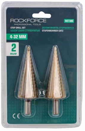 Pakopinis grąžtas, rinkinys Rockforce RF-44730C, medienai/metalas, hss-tin, cilindrinis, 4 - 32 mm x 19.5 cm