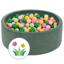 Baseinas su kamuoliukais KiddyMoon Foam Ball Pit Round 200 Balls, 90 cm x 90 cm, 200 vnt, žalia sp./įvairių spalvų