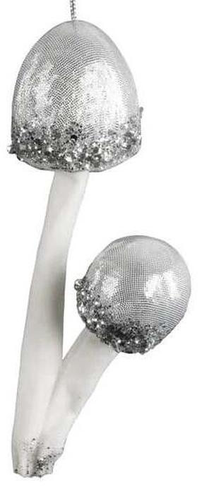 Eglītes rotājums Mushroom, balta krās./sudraba krās., 20 cm, plastmasa
