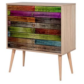Kumode Kalune Design Trio 726, ozola krās./daudzkrāsains, 90 cm x 80 cm x 40 cm