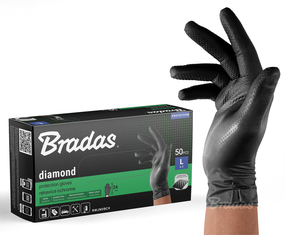 Töökindad ühekordsed Bradas Diamond, täiskasvanutele, must v., L, 50 tk