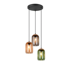Lampa griesti Trio Cork, E27, 3 x 10 W, krāsaina / melna krās.