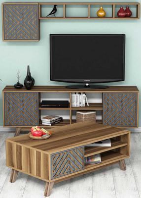 Комплект мебели для гостиной Kalune Design Ynci, комнатные, синий цв./ореховый цв.