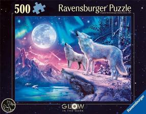 Пазл Ravensburger Glow Wolf In The Northern Lights, 36 см x 49 см, 500 шт., многоцветный