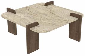 Kavos staliukas Kalune Design Afrolli, riešuto sp./travertine sp., 90 cm x 90 cm x 35 cm