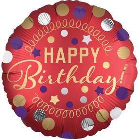 Folijas balons apaļš Amscan XL Happy Birthday, sarkana krās.
