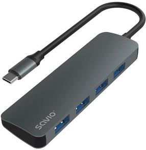 Adapteris Savio AK-54 USB Type C Male, 4 x USB female, 0.18 m, pilka sp.