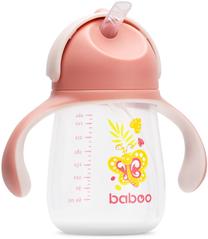 Gertuvė su silikoniniu šiaudeliu Baboo Butterfly, 260 ml, 9 mėn., plastikas/silikonas, rožinė sp.