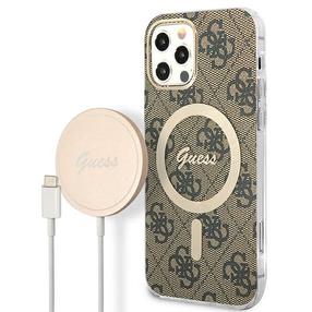 Telefona maciņa un lādētāja komplekts Guess GUBPP12MH4EACSW, brūna krās., Apple