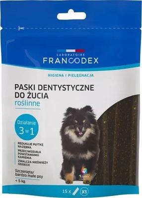 Skanėstas šunims Francodex Dental Mini Strips XS, kukurūzai, 0.114 kg, 15 vnt.