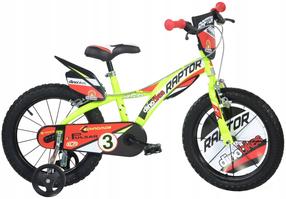 Bērnu velosipēds ar papildus riteņiem, bērnu KUBIsport Dino bikes Raptor, melna krās./sarkana krās./dzeltena krās., 14"