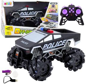 Rc policijos mašina Lean Toys Off Road Side Wheels, 1:16, juoda sp.
