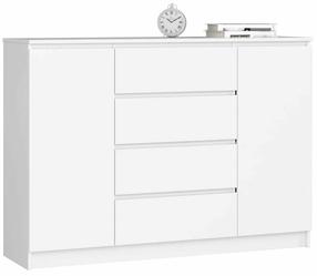 Komoda Akord Furniture Factory K140 2D 4SZ, balta matinė sp., 99 cm x 138.4 cm x 40 cm