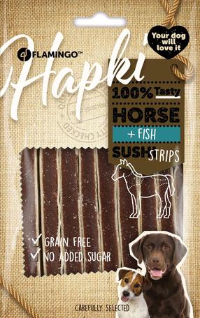 Skanėstas šunims Flamingo Hapki Sushi Strips, žuvis/arkliena, 0.085 kg