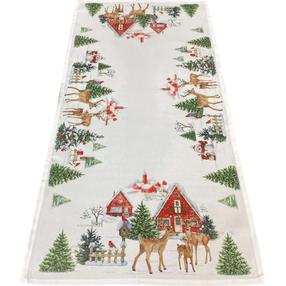 Kalėdinis stalo takelis stačiakampė OS326-01, balta sp./raudona sp./žalia sp., 50 x 100 cm