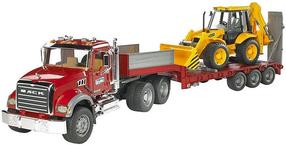Žaisliniai traktoriai su priedais Bruder MACK Granite Low Loader & JCB 4CX Backhoe Loader 02813, 1:16, įvairių spalvų