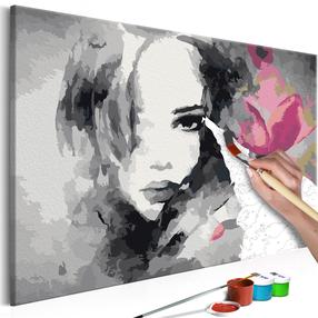 Tapymas pagal skaičius Artgeist Black & White Portrait With A Pink Flower MA_0266, 60 x 40 cm