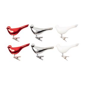 Eglutės žaisliukų rinkinys Christmas Touch Bird, įvairių spalvų, 2.5 cm, stiklas, 6 vnt.