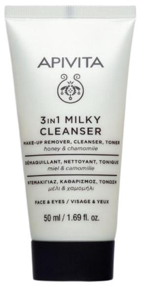 Attīrošs sejas pieniņš Apivita 3-in-1 Face & Eyes, 50 ml