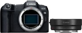 Bezspoguļa kamera Canon EOS R8 body + Mount Adapter EF-EOS R, melna krās.