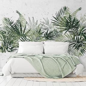Fototapetas Artgeist Jungle And Green Plume - Large Tropical Leaves On A White Background, 280 cm x 392 cm