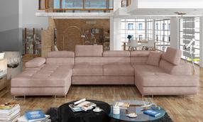 Kampinė sofa Rodrigo Omega 91, rožinė sp., dešininė, 202 x 345 cm x 90 cm