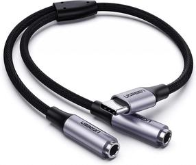 Adapteris Ugreen USB-C - 2 x 3.5mm 30732 USB-C male, 2 x 3.5 mm female, 0.2 m, juoda sp./pilka sp.