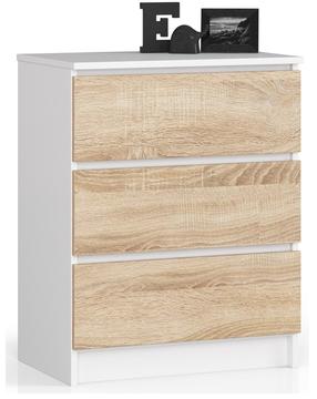 Komoda Akord K60, balta/sonoma ąžuolo, 60 cm x 40 cm x 77 cm