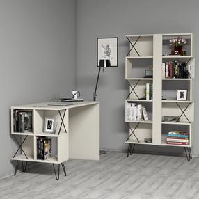 Biuro baldų komplektas Kalune Design Extra 845HCT3828, kreminė sp., 167.3 cm x 90 cm x 22 cm