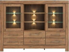 Vitrina Gent, ąžuolo, 166 cm x 42 cm x 124.5 cm