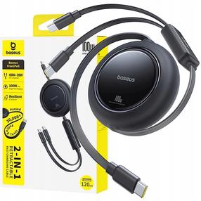 Laidas Baseus Free2Pull Mini, 3 x USB Type-C, 120 cm, juoda sp., 100 W