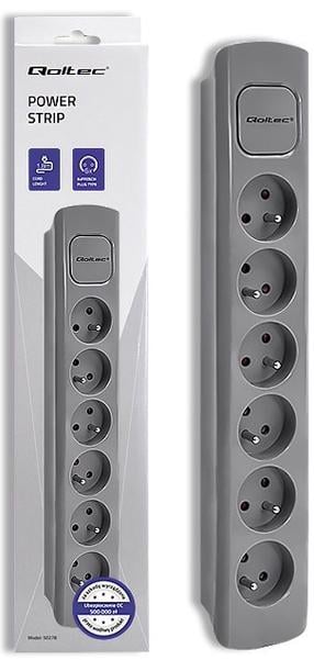 Buitinis ilgintuvas Qoltec Power Strip, 1.5 mm², 1.8 m, 6 lizdų, su jungikliu, pilka sp.