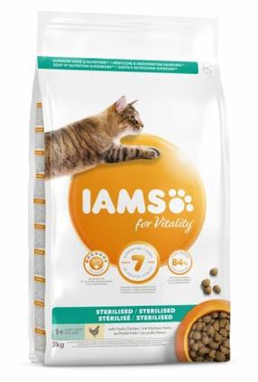 Sausas kačių maistas IAMS For Vitality Sterilized, vištiena, 3 kg