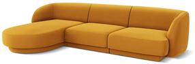 Stūra dīvāns Micadoni Home Miley Velvet 4 Seats, dzeltena krās., kreisais, 259 x 155 cm x 74 cm