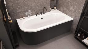 Vonia, laisvai pastatoma Besco Avita, 150 cm x 75 cm x 52 cm, balta sp./juoda sp.