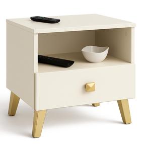 Prekė su pažeista pakuote. Naktinis staliukas Akord Furniture Factory Mobi K-01, aukso sp./balta sp., 43 cm x 40 cm x 37 cm