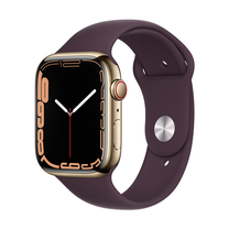 Išmanusis laikrodis Apple Watch Series 7 GPS + Cellular, 45mm Gold Stainless Steel Case with Dark Cherry Sport Band - Regular, aukso sp.