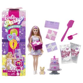 Lelle ar aksesuāriem Mattel Barbie Party Unboxed Pet Birthday, 25 cm, balta krās.