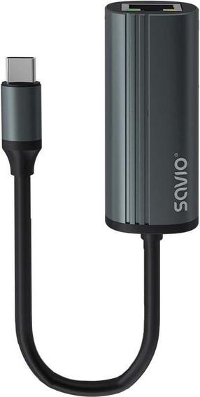 Adapteris Savio USB-C 3.1 - RJ-45 SA.AK-56 USB-C 3.1 Gen 1 male, RJ-45 female, pelēka krās.