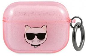 Austiņu futlārs Karl Lagerfeld Glitter Choupette Head Case, rozā krās.